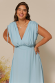 Vestido Festa Madrinha Plus Size Azul Serenity  decote V Longo Ladydress