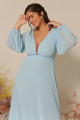 Vestido Festa Madrinha Plus Size Azul Serenity  manga plissada Longo Ladydress