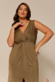 Vestido Festa Madrinha Plus Size Dourado  decote v Longo Ladydress