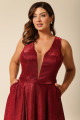 Vestido Festa Madrinha Plus Size Marsala  alça decote V Longo Ladydress