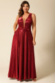 Vestido Festa Madrinha Plus Size Marsala  alça decote V Longo Ladydress