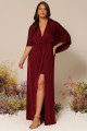 Vestido Festa Madrinha Plus Size Marsala  decote transpassado Longo Ladydress
