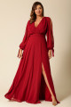 Vestido Festa Madrinha Plus Size Marsala  Decote V Longo Ladydress