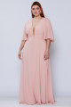 Vestido Festa Madrinha Plus Size Nude Rosa Chiffon Decote V Tule Manga Longo Ladydress