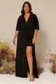 Vestido Festa Madrinha Plus Size Preto  decote transpassado Longo Ladydress