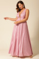 Vestido Festa Madrinha Plus Size Rosa  alça decote V Longo Ladydress