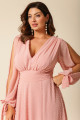 Vestido Festa Madrinha Plus Size Rosa  Decote V Longo Ladydress
