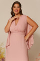 Vestido Festa Madrinha Plus Size Rosa  decote V Longo Ladydress