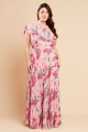 Vestido de Festa Longo Plus Size Estampado Rosa Raquel Ladydress