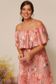 Vestido Festa Madrinha Plus Size Rose Estampado plissado Longo Ladydress