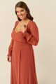 Vestido Festa Madrinha Plus Size Terracota  manga Longo Ladydress