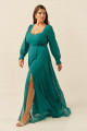 Vestido Festa Madrinha Plus Size Verde Esmeralda  decote fenda Longo Ladydress