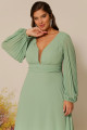 Vestido Festa Madrinha Plus Size Verde Menta   manga plissada Longo Ladydress