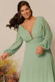 Vestido Festa Madrinha Plus Size Verde Menta   manga plissada Longo Ladydress