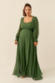 Vestido Festa Madrinha Plus Size Verde Oliva  decote fenda Longo Ladydress