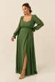 Vestido Festa Madrinha Plus Size Verde Oliva  decote fenda Longo Ladydress