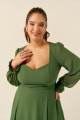 Vestido Festa Madrinha Plus Size Verde Oliva  decote fenda Longo Ladydress