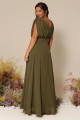 Vestido Festa Madrinha Plus Size Verde Oliva  decote V Longo Ladydress