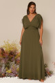 Vestido Festa Madrinha Plus Size Verde Oliva  decote V Longo Ladydress