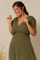 Vestido Festa Madrinha Plus Size Verde Oliva  decote V Longo Ladydress