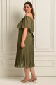 Vestido Festa Madrinha Plus Size Verde Oliva  plissado Midi Ladydress