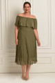 Vestido Festa Madrinha Plus Size Verde Oliva  plissado Midi Ladydress