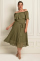 Vestido Festa Madrinha Plus Size Verde Oliva  plissado Midi Ladydress