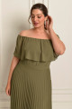 Vestido Festa Madrinha Plus Size Verde Oliva  plissado Midi Ladydress