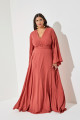 Vestido Festa Madrinha Plus Terracota  manga plissado Longo Ladydress