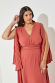 Vestido Festa Madrinha Plus Terracota  manga plissado Longo Ladydress
