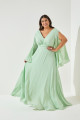 Vestido Festa Madrinha Plus Verde Menta  manga plissado Longo Ladydress
