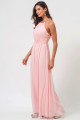 Vestido Festa Madrinha Rosa Decote Halter Alça Trançada Chiffon Poá Fenda Longo Ladydress