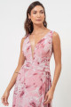 Vestido Festa Madrinha Rosa Estampado Chiffon Decote V Transpasse Evasê Longo Ladydress