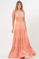 Vestido Festa Madrinha Salmão Chiffon Decote Coração Longo Ladydress