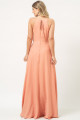 Vestido Festa Madrinha  Salmão  Decote halter Tule Trançado Babado Midi Ladydress