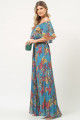 Vestido Longo Estampado Rafaela Azul Turquesa
